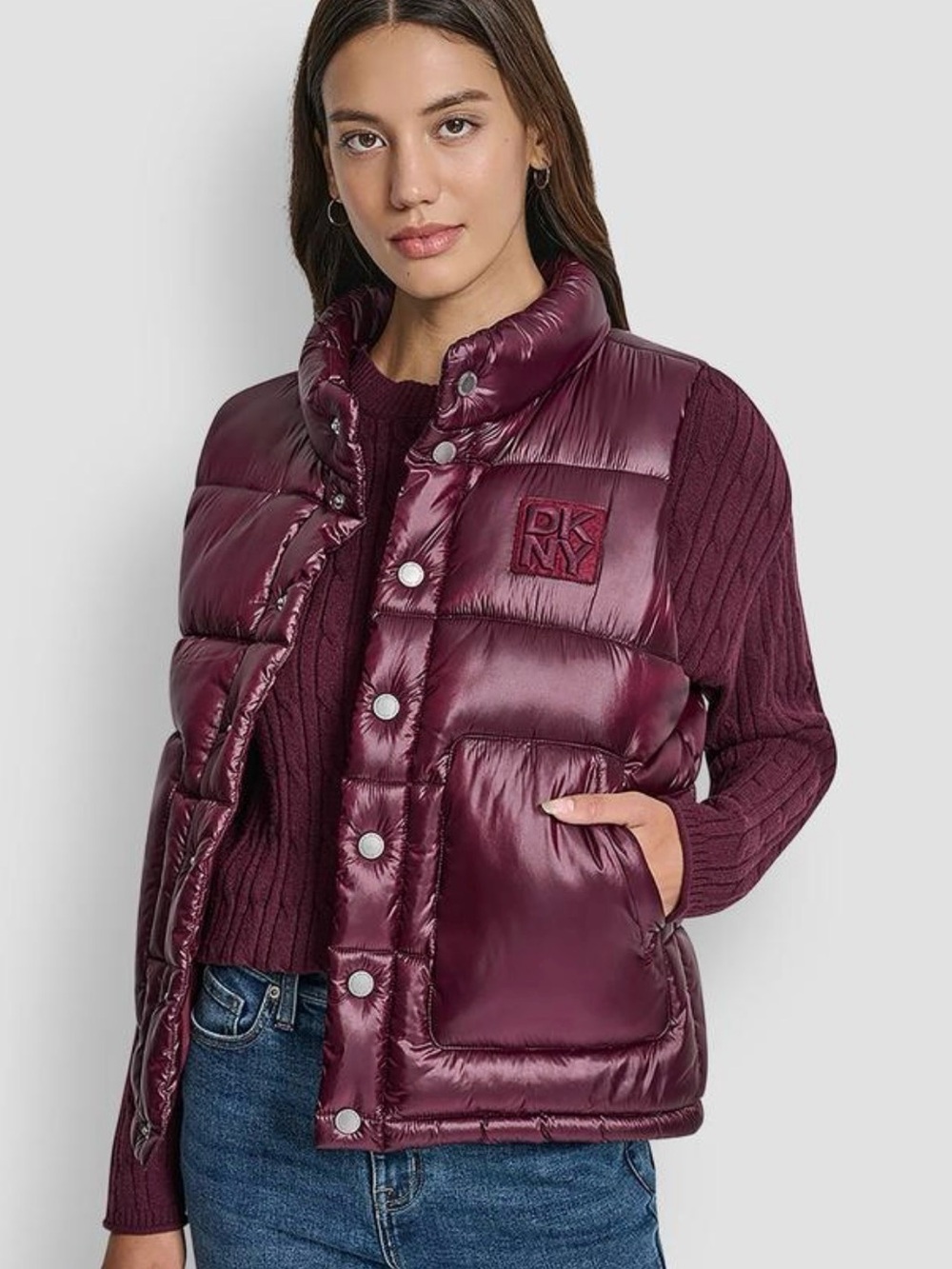 DKNY Quilted Puffer Vest in Deep Burgundy